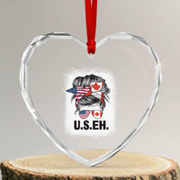 Funny American Canadan Bleached Heart Crystal Glass Ornament US EH America Canada Flag Messy Bun - Wonder Print Shop