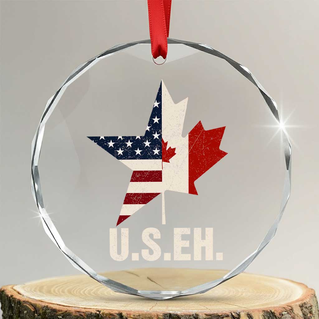 Funny American Canadan Crystal Glass Ornament US EH Canada Maple Leaf America Star Flag - Wonder Print Shop