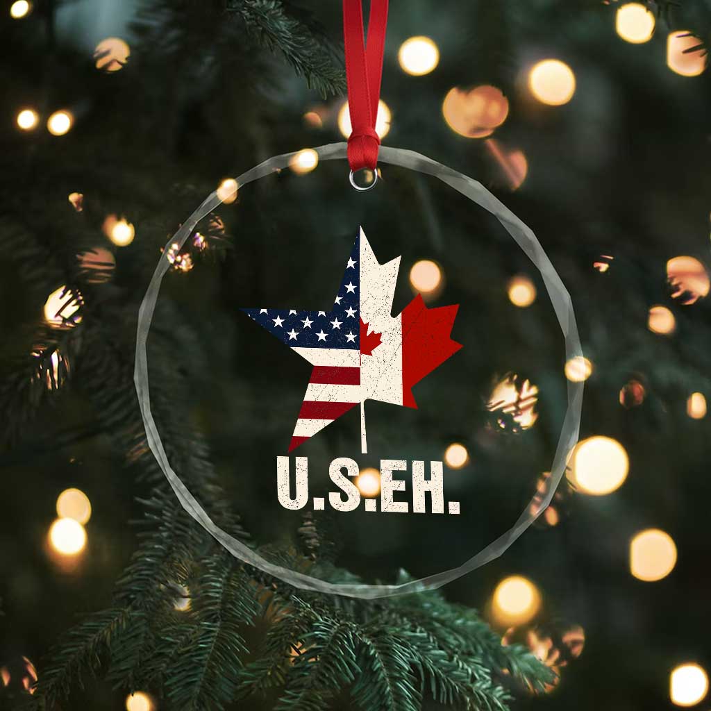 Funny American Canadan Crystal Glass Ornament US EH Canada Maple Leaf America Star Flag TS02