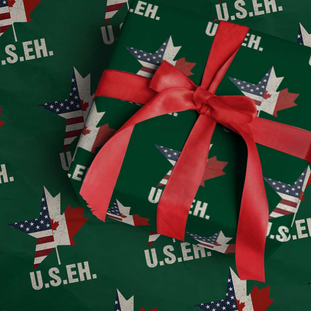 Funny American Canadan Wrapping Paper Roll US EH Canada Maple Leaf America Star Flag