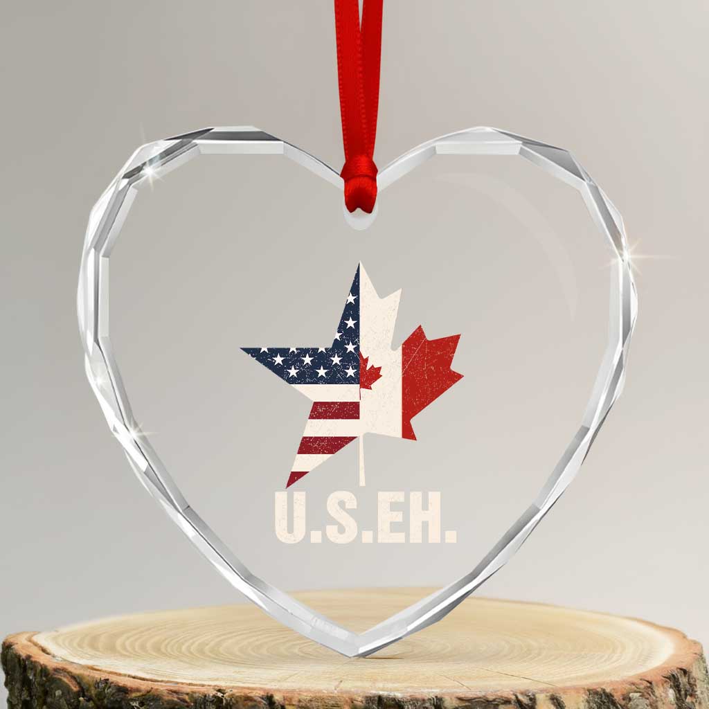Funny American Canadan Heart Crystal Glass Ornament US EH Canada Maple Leaf America Star Flag - Wonder Print Shop
