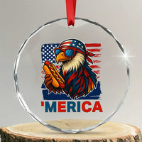 Funny American Eagle Eating Hot Dog Crystal Glass Ornament 4th Of July Party Patriotic USA Flag TS02