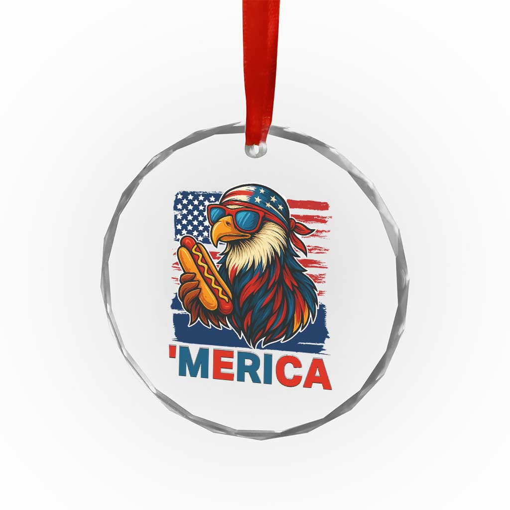 Funny American Eagle Eating Hot Dog Crystal Glass Ornament 4th Of July Party Patriotic USA Flag TS02