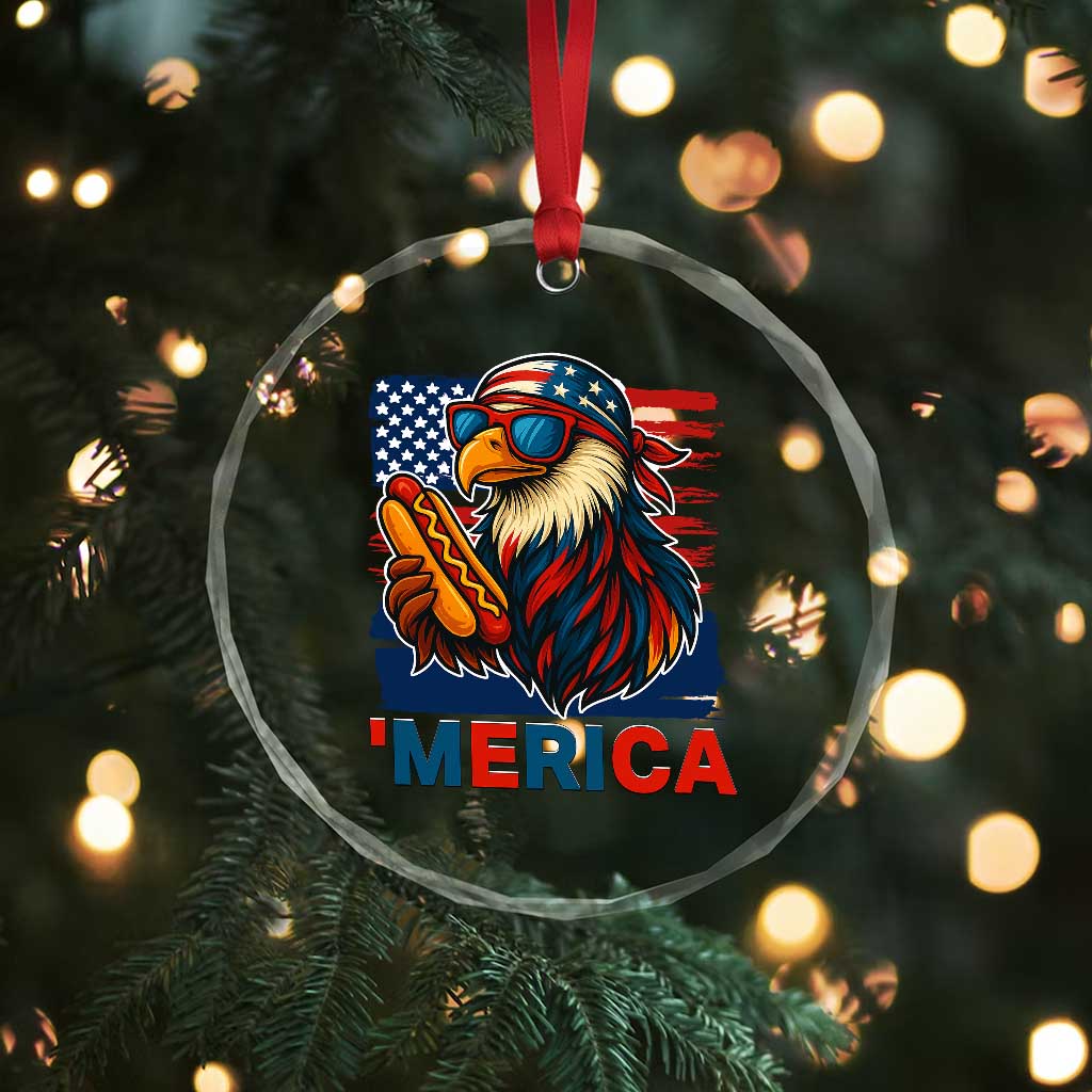 Funny American Eagle Eating Hot Dog Crystal Glass Ornament 4th Of July Party Patriotic USA Flag TS02