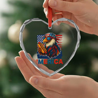 Funny American Eagle Eating Hot Dog Heart Crystal Glass Ornament 4th Of July Party Patriotic USA Flag - Wonder Print Shop