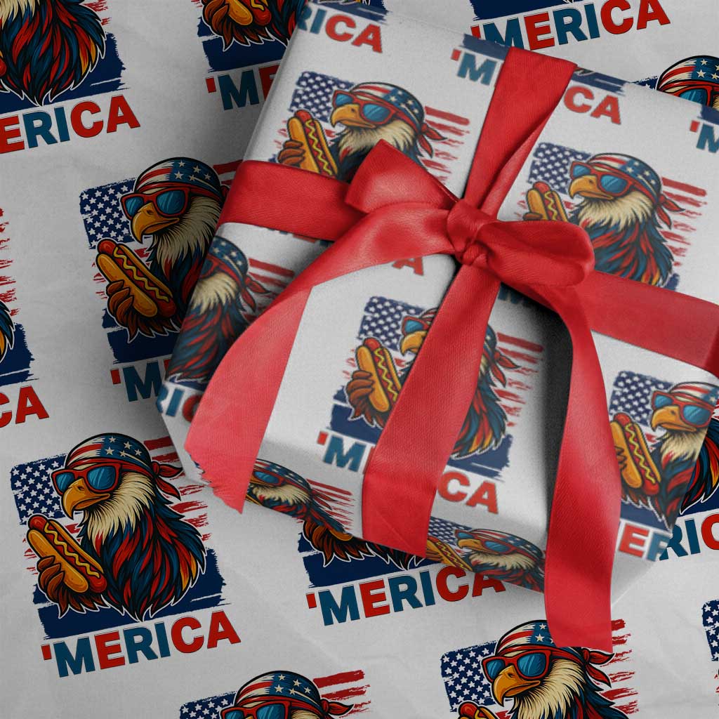 Funny American Eagle Eating Hot Dog Wrapping Paper Roll 4th Of July Party Patriotic USA Flag - Wonder Print Shop