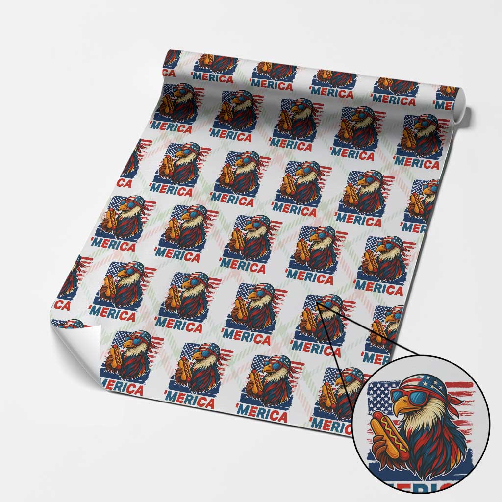 Funny American Eagle Eating Hot Dog Wrapping Paper Roll 4th Of July Party Patriotic USA Flag - Wonder Print Shop