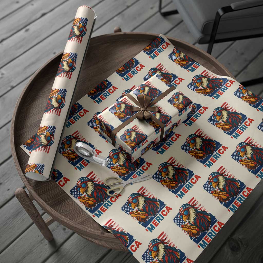 Funny American Eagle Eating Hot Dog Wrapping Paper Roll 4th Of July Party Patriotic USA Flag - Wonder Print Shop