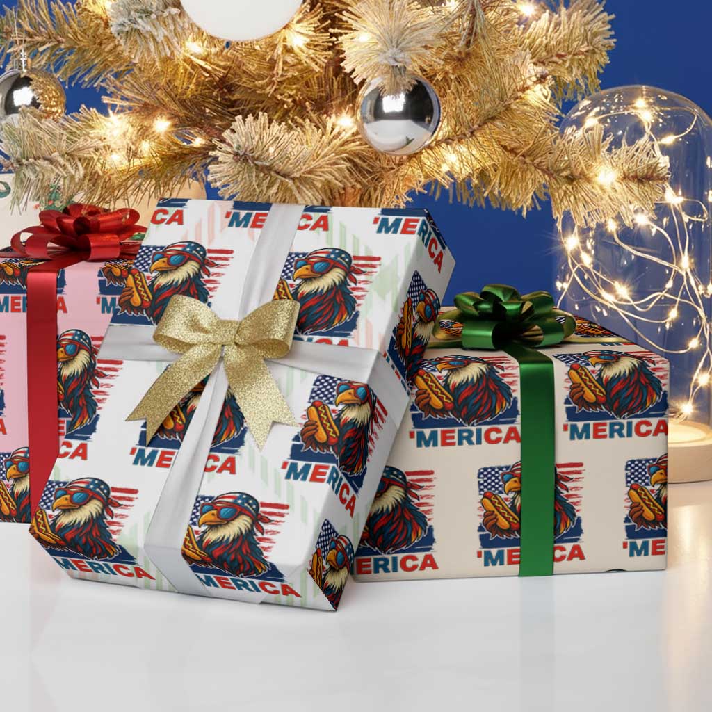 Funny American Eagle Eating Hot Dog Wrapping Paper Roll 4th Of July Party Patriotic USA Flag - Wonder Print Shop