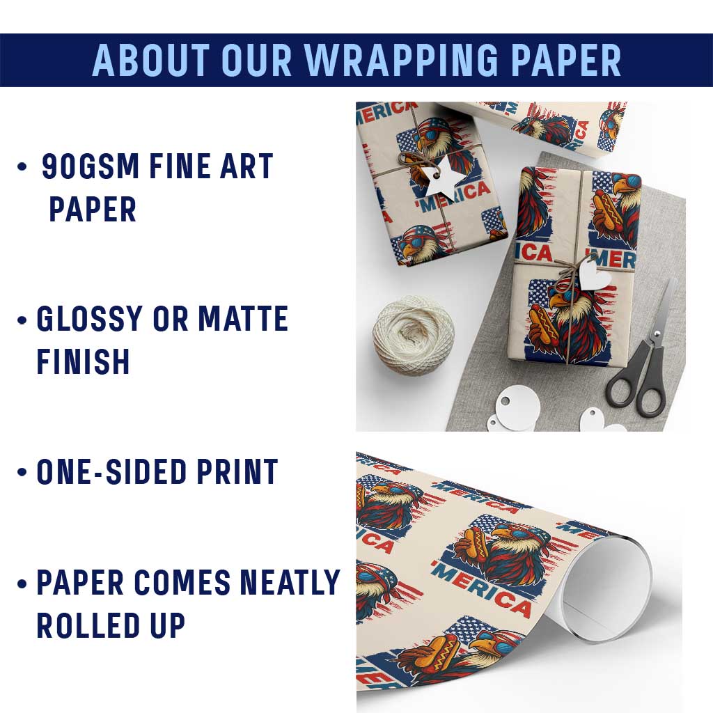 Funny American Eagle Eating Hot Dog Wrapping Paper Roll 4th Of July Party Patriotic USA Flag - Wonder Print Shop
