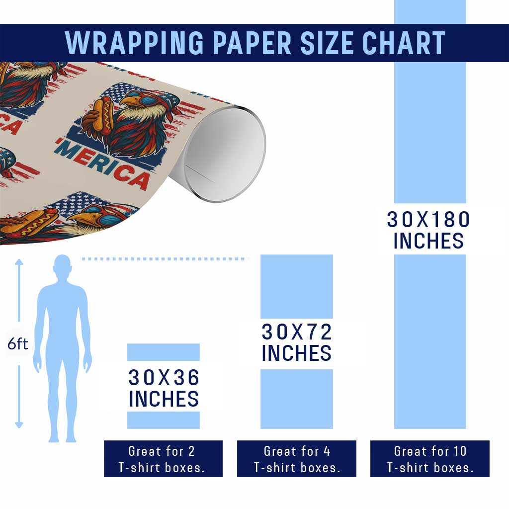 Funny American Eagle Eating Hot Dog Wrapping Paper Roll 4th Of July Party Patriotic USA Flag - Wonder Print Shop