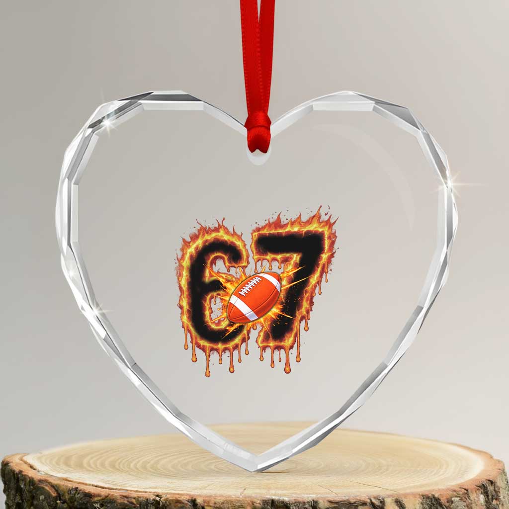 Funny American Football Six Seven Heart Crystal Glass Ornament Fire Drip 67 Meme - Wonder Print Shop