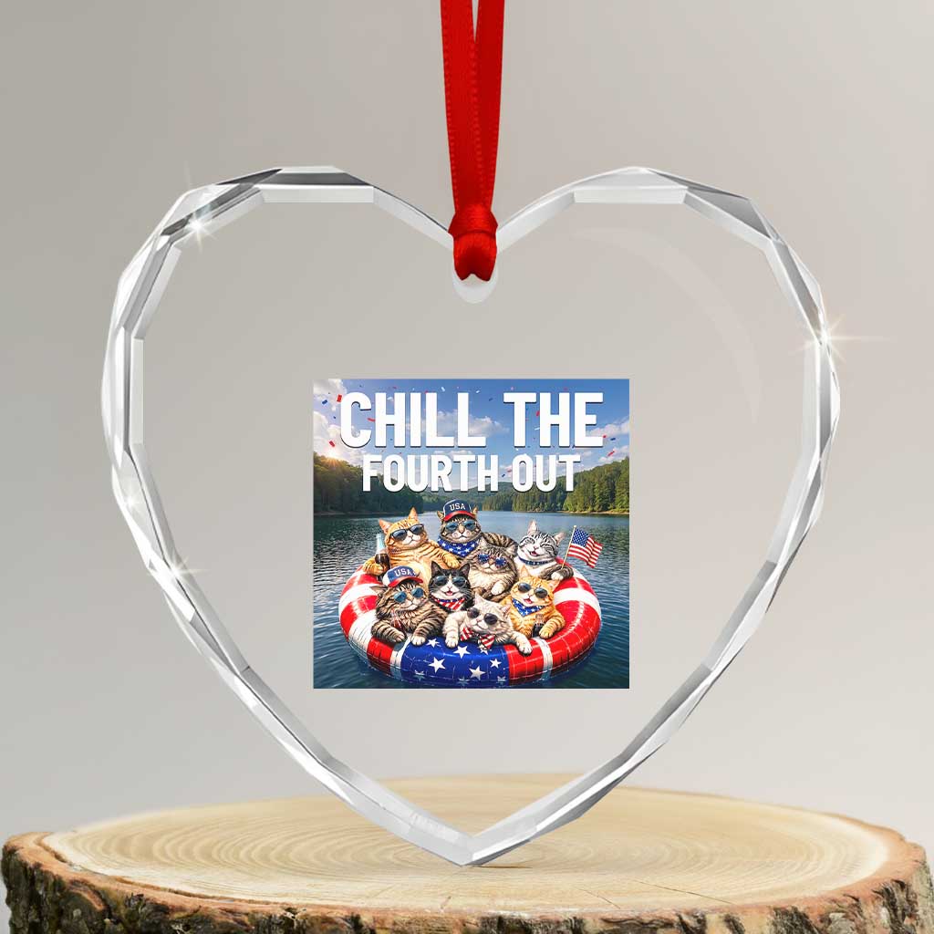 Funny Americana Cat Squad Heart Crystal Glass Ornament Chill The Fourth Out