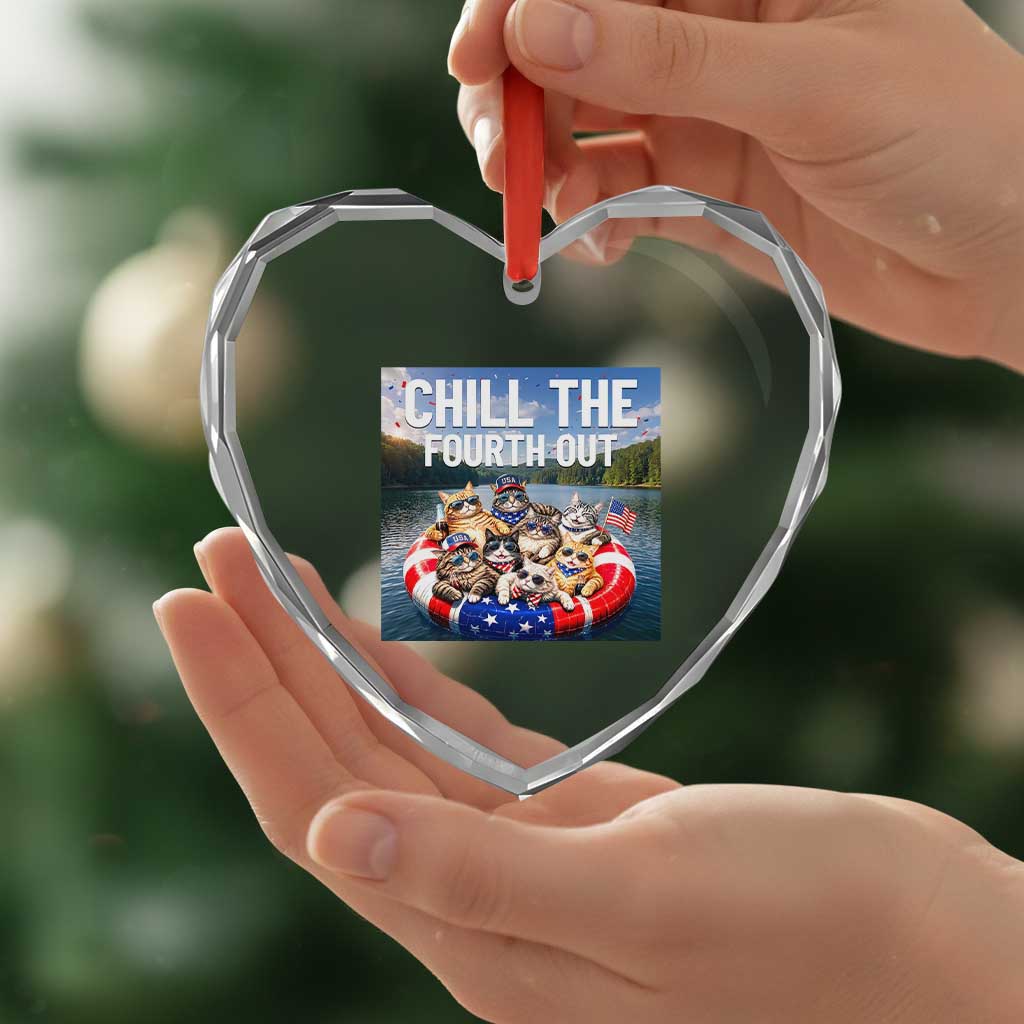 Funny Americana Cat Squad Heart Crystal Glass Ornament Chill The Fourth Out