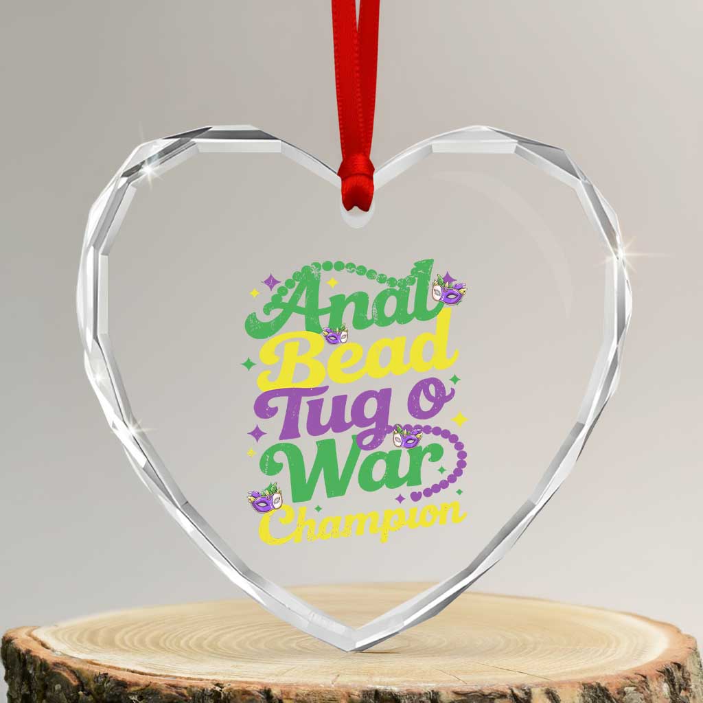 Funny Anal Bead Tug O War Mardi Gras Heart Crystal Glass Ornament Fat Tuesday Carnival Adult Humor