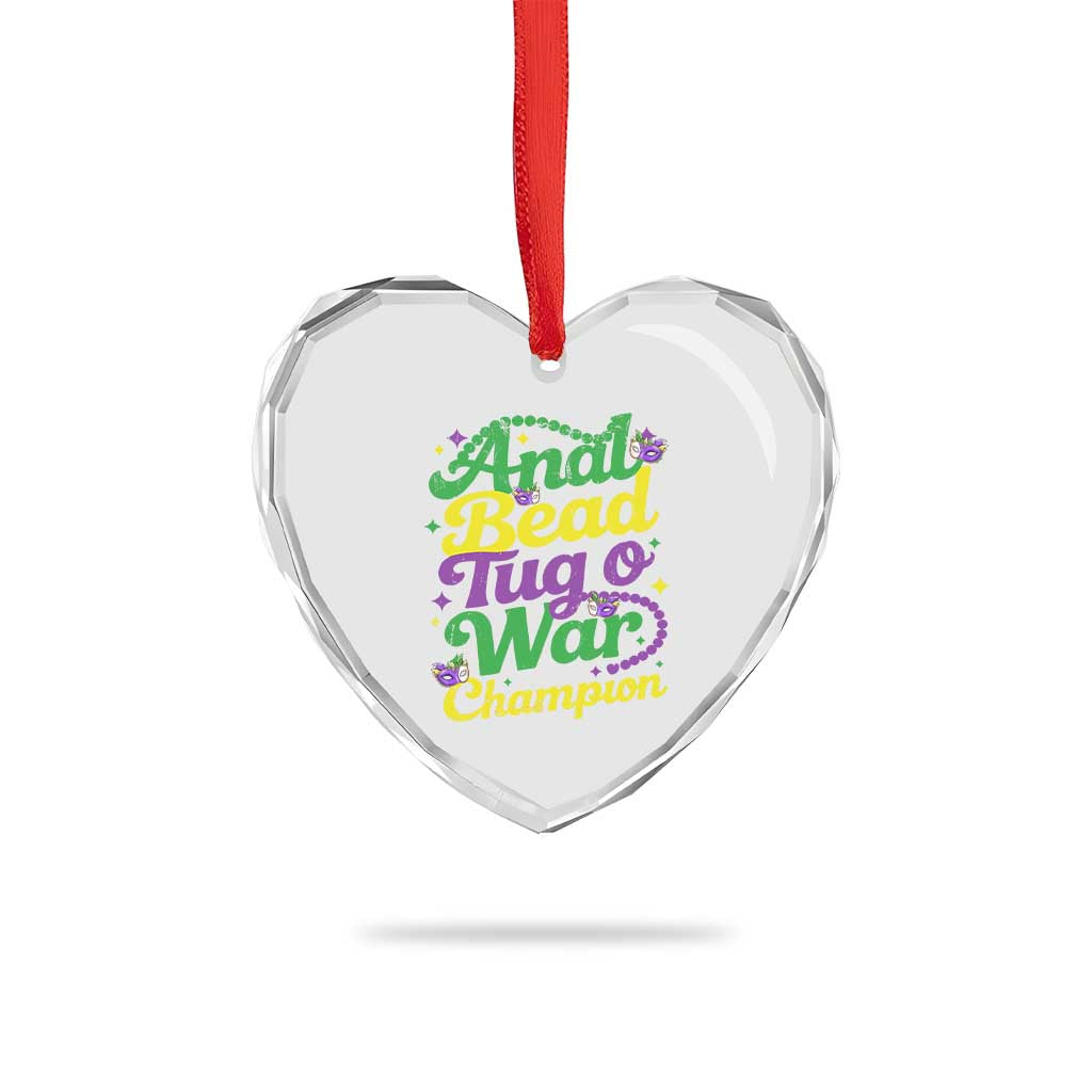 Funny Anal Bead Tug O War Mardi Gras Heart Crystal Glass Ornament Fat Tuesday Carnival Adult Humor