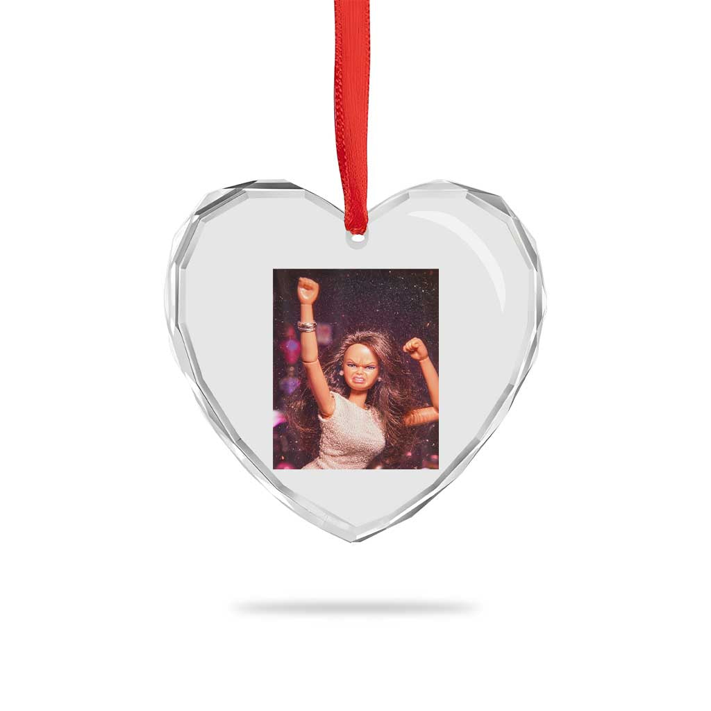 Funny Angry Doll Face Meme Graphic Heart Crystal Glass Ornament Unhinged Baby Stankface Reaction