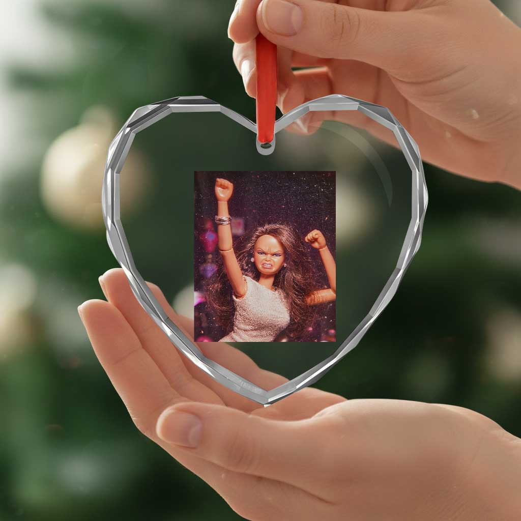 Funny Angry Doll Face Meme Graphic Heart Crystal Glass Ornament Unhinged Baby Stankface Reaction