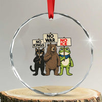 Funny Animal Protest Crystal Glass Ornament No Kings No Wars No Ice
