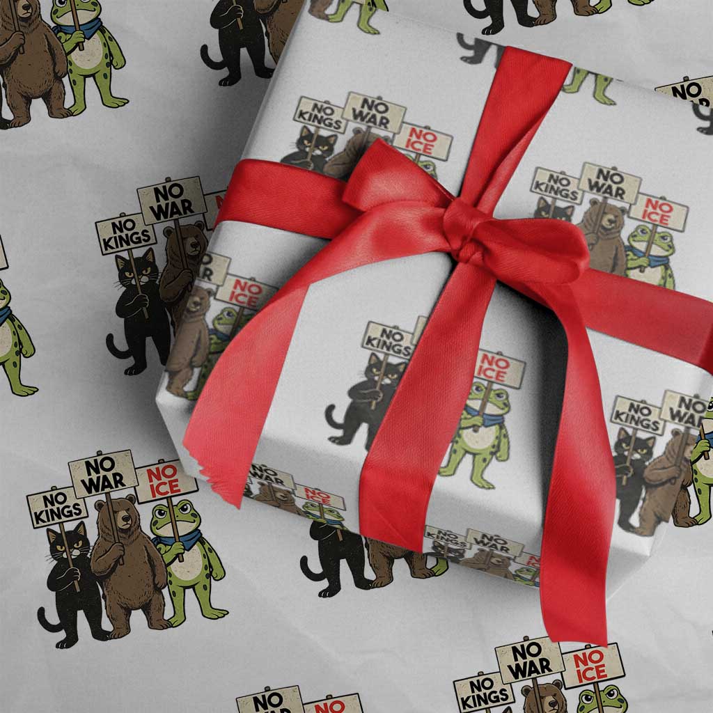 Funny Animal Protest Wrapping Paper Roll No Kings No Wars No Ice