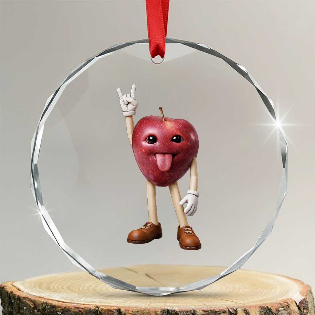 Funny Apple With Face Wapple Meme Crystal Glass Ornament