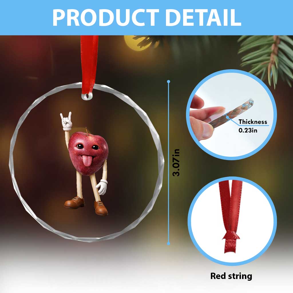 Funny Apple With Face Wapple Meme Crystal Glass Ornament