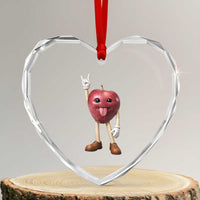 Funny Apple With Face Wapple Meme Heart Crystal Glass Ornament