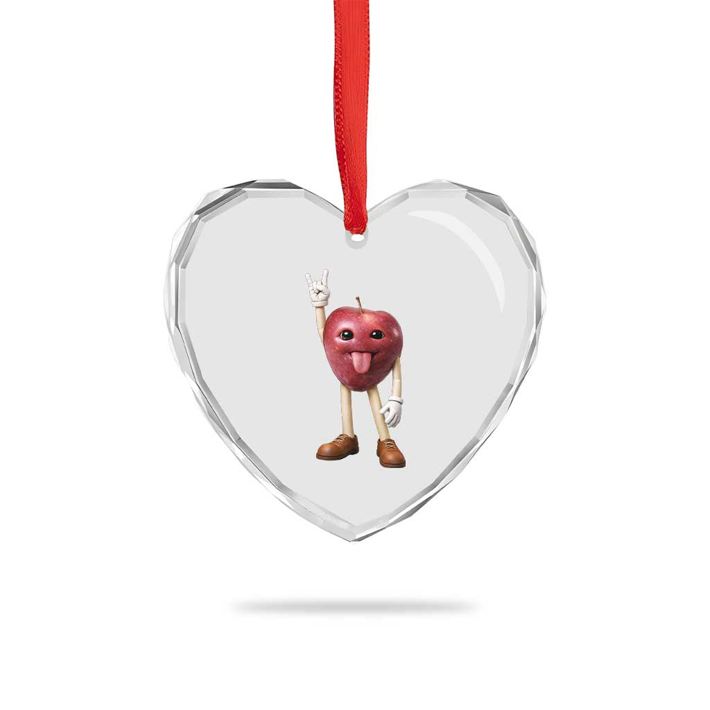 Funny Apple With Face Wapple Meme Heart Crystal Glass Ornament