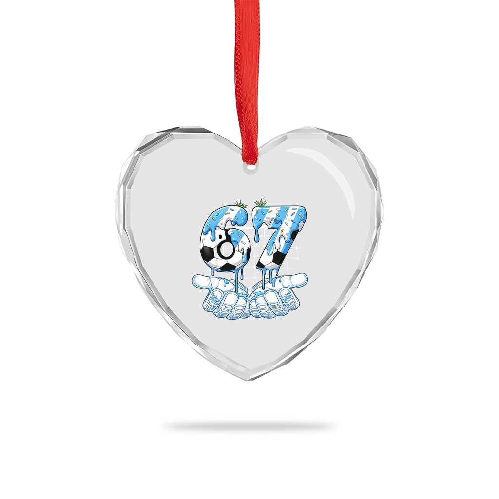 Funny Argentina Six Seven Football Meme Heart Crystal Glass Ornament Gen Alpha Soccer Fan