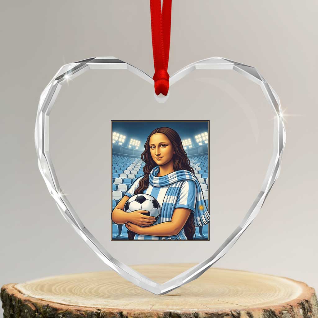 Funny Argentina Soccer Mona Lisa Heart Crystal Glass Ornament Football Fan Pride Graphic