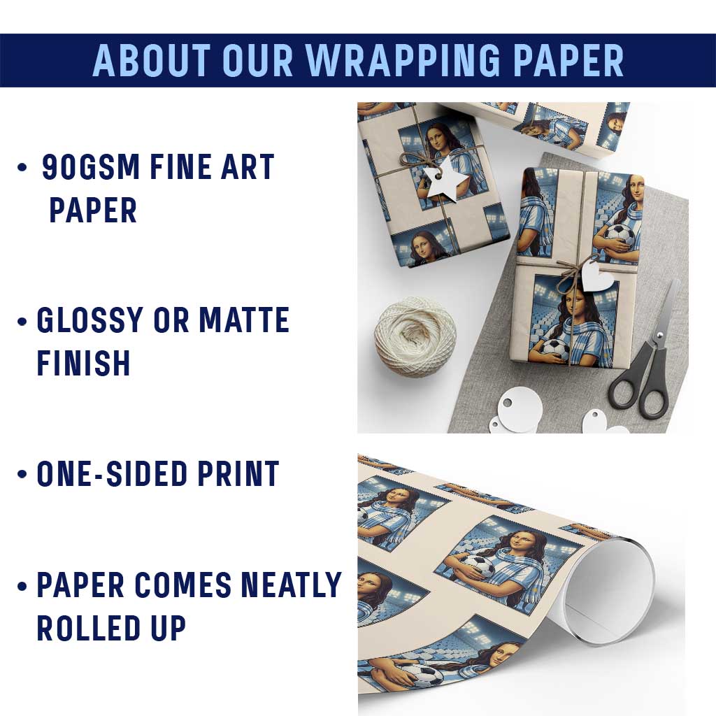 Funny Argentina Soccer Mona Lisa Wrapping Paper Roll Football Fan Pride Graphic