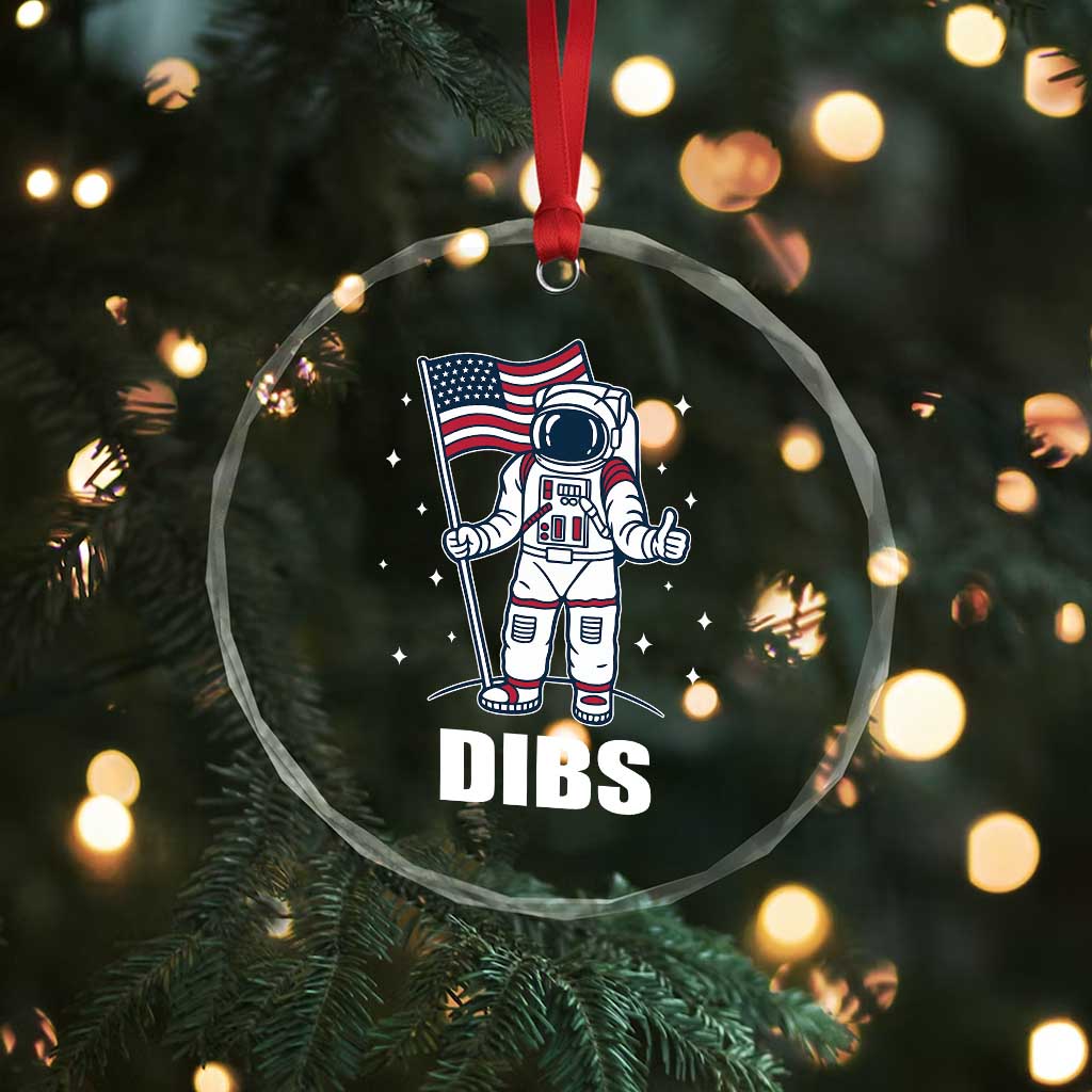 Funny Astronaut Dibs Moon Landing Crystal Glass Ornament Patriotic Space USA Meme for 4th of July - Wonder Print Shop
