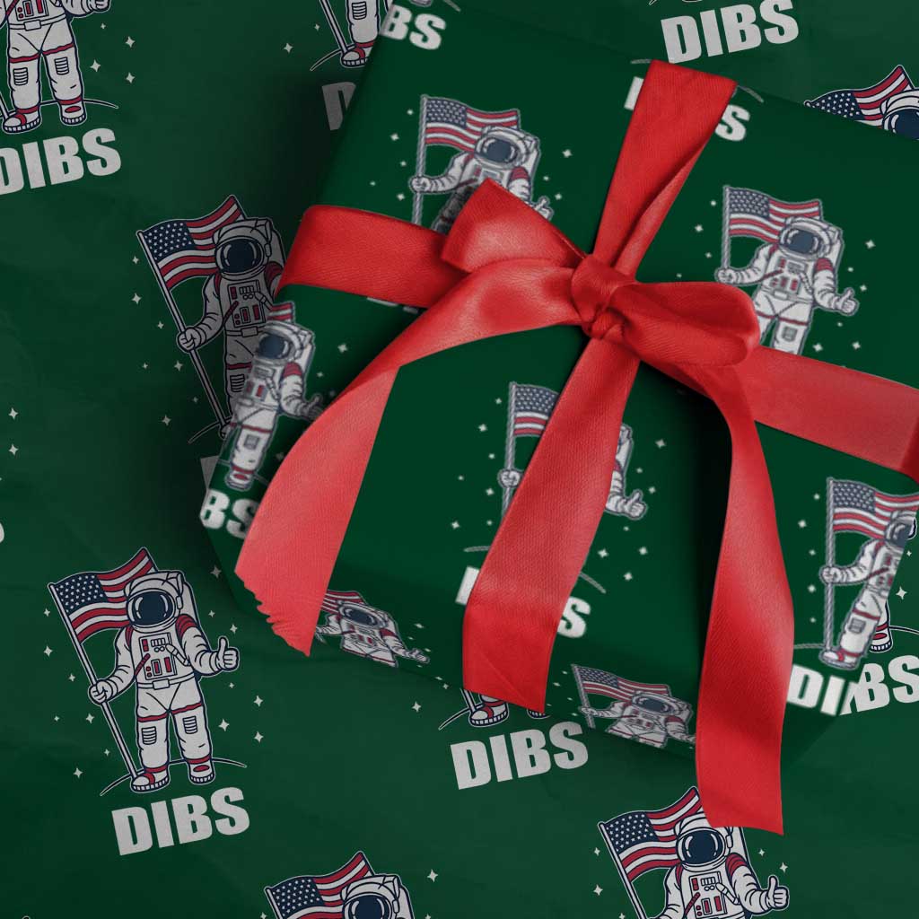 Funny Astronaut Dibs Moon Landing Wrapping Paper Roll Patriotic Space USA Meme for 4th of July - Wonder Print Shop