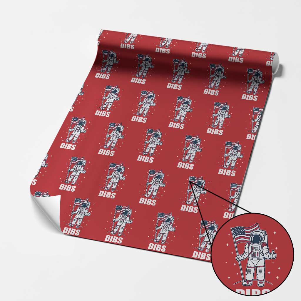 Funny Astronaut Dibs Moon Landing Wrapping Paper Roll Patriotic Space USA Meme for 4th of July - Wonder Print Shop