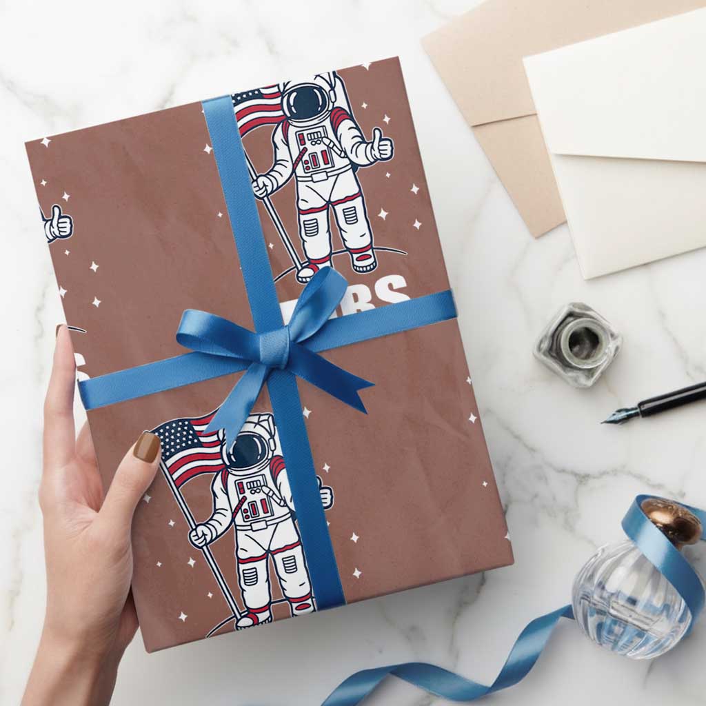 Funny Astronaut Dibs Moon Landing Wrapping Paper Roll Patriotic Space USA Meme for 4th of July - Wonder Print Shop