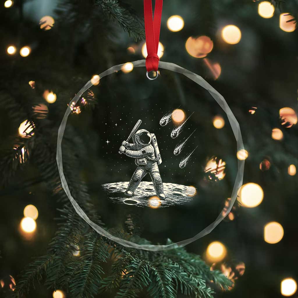 Funny Astronaut Smashing Meteors In Space Crystal Glass Ornament Astronomy Lover Gift