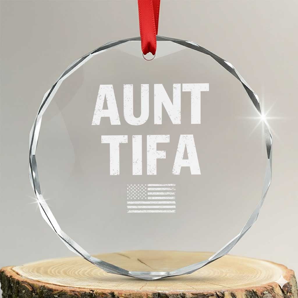 Funny Aunt Tifa Crystal Glass Ornament Political Satire Vintage American Flag TS11