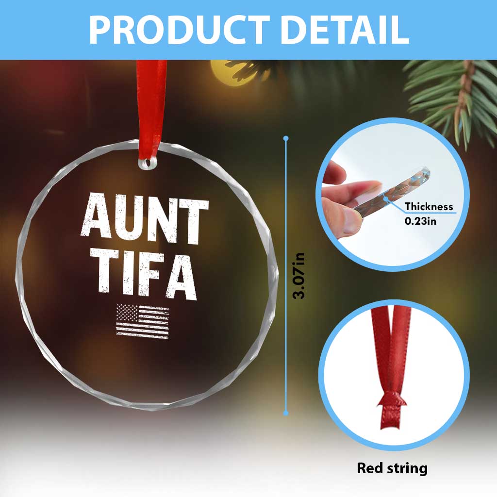 Funny Aunt Tifa Crystal Glass Ornament Political Satire Vintage American Flag TS11