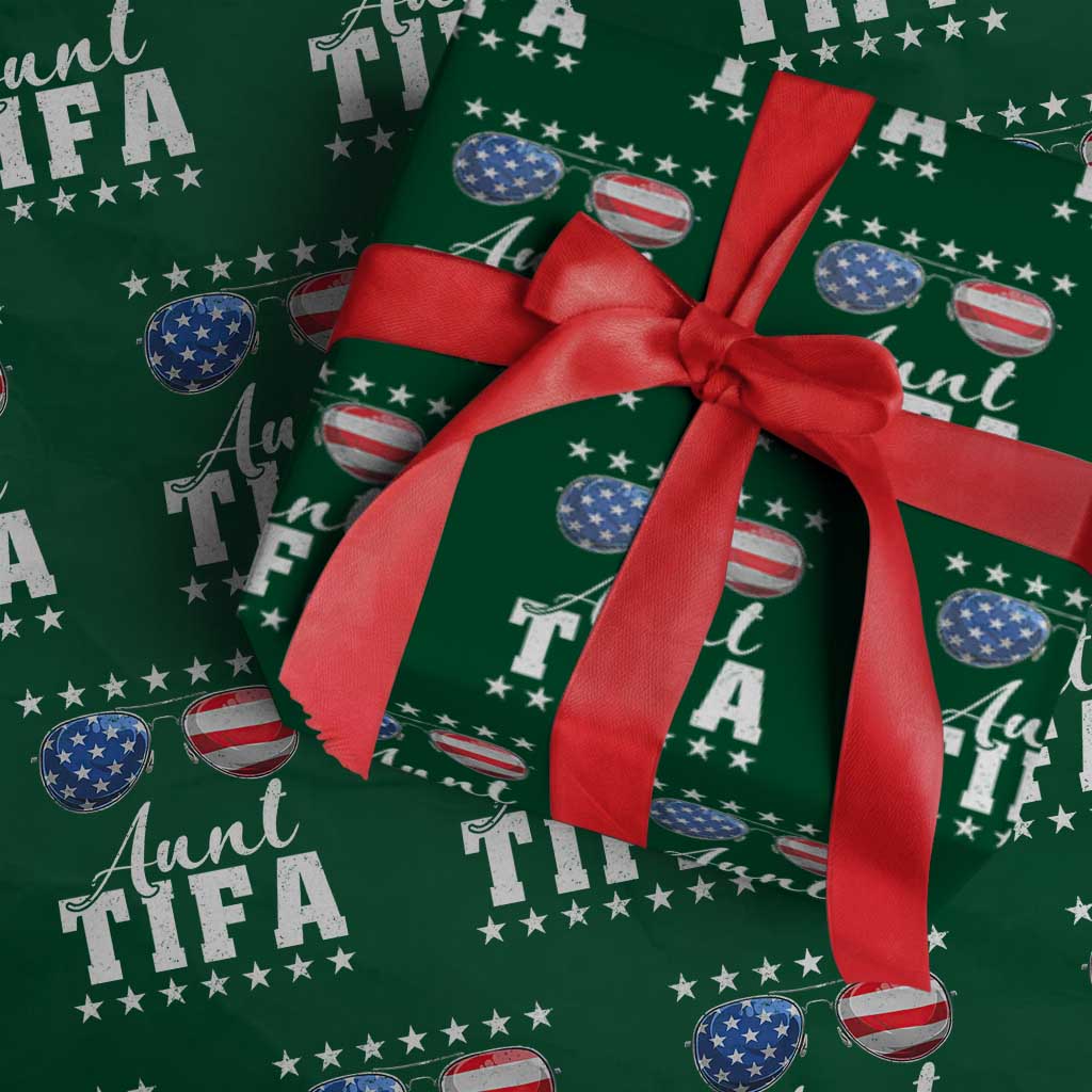 Funny Aunt Tifa Wrapping Paper Roll Political Satire American Flag Sunglasses - Wonder Print Shop