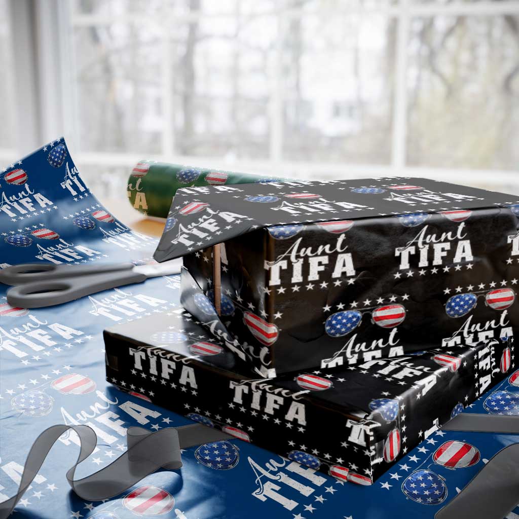 Funny Aunt Tifa Wrapping Paper Roll Political Satire American Flag Sunglasses - Wonder Print Shop