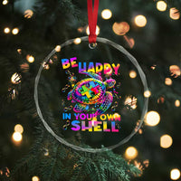 Funny Autism Awareness Be Happy In Your Own Shell Crystal Glass Ornament Rainbow Puzzle Turtle