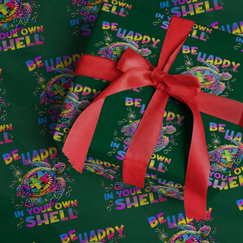 Funny Autism Awareness Be Happy In Your Own Shell Wrapping Paper Roll Rainbow Puzzle Turtle