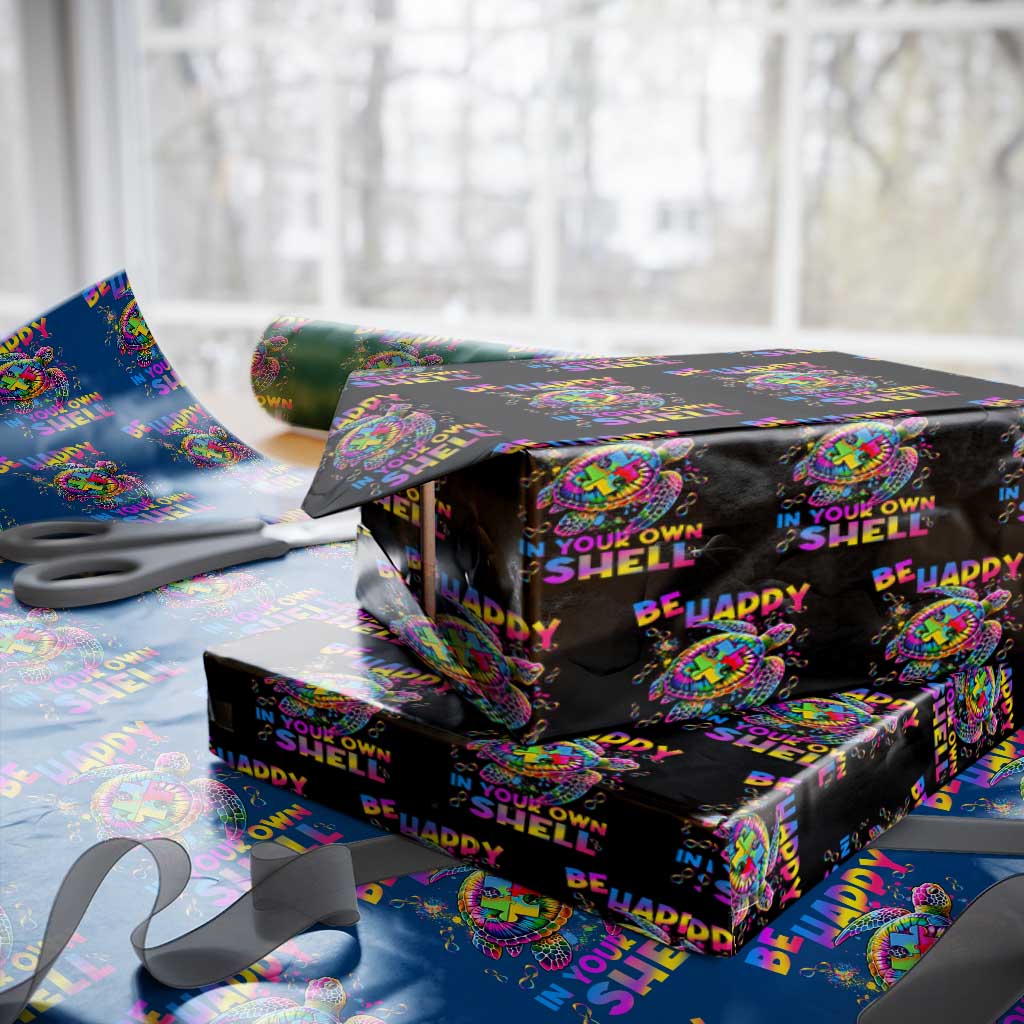 Funny Autism Awareness Be Happy In Your Own Shell Wrapping Paper Roll Rainbow Puzzle Turtle