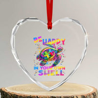 Funny Autism Awareness Be Happy In Your Own Shell Heart Crystal Glass Ornament Rainbow Puzzle Turtle