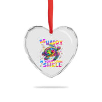 Funny Autism Awareness Be Happy In Your Own Shell Heart Crystal Glass Ornament Rainbow Puzzle Turtle