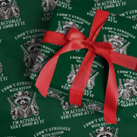 Funny Autism Awareness Cowboy Raccoon Wrapping Paper Roll I Don't Struggle With Autism I'm Actually Very Good At It