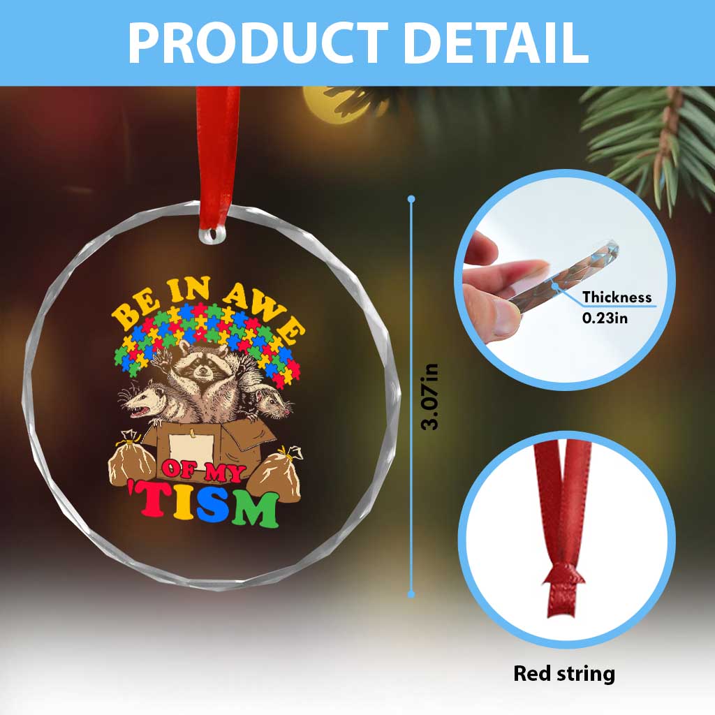 Funny Autism Awareness Crystal Glass Ornament Be In Awe Of My 'Tism Autistic Raccoon Opossum Skunk