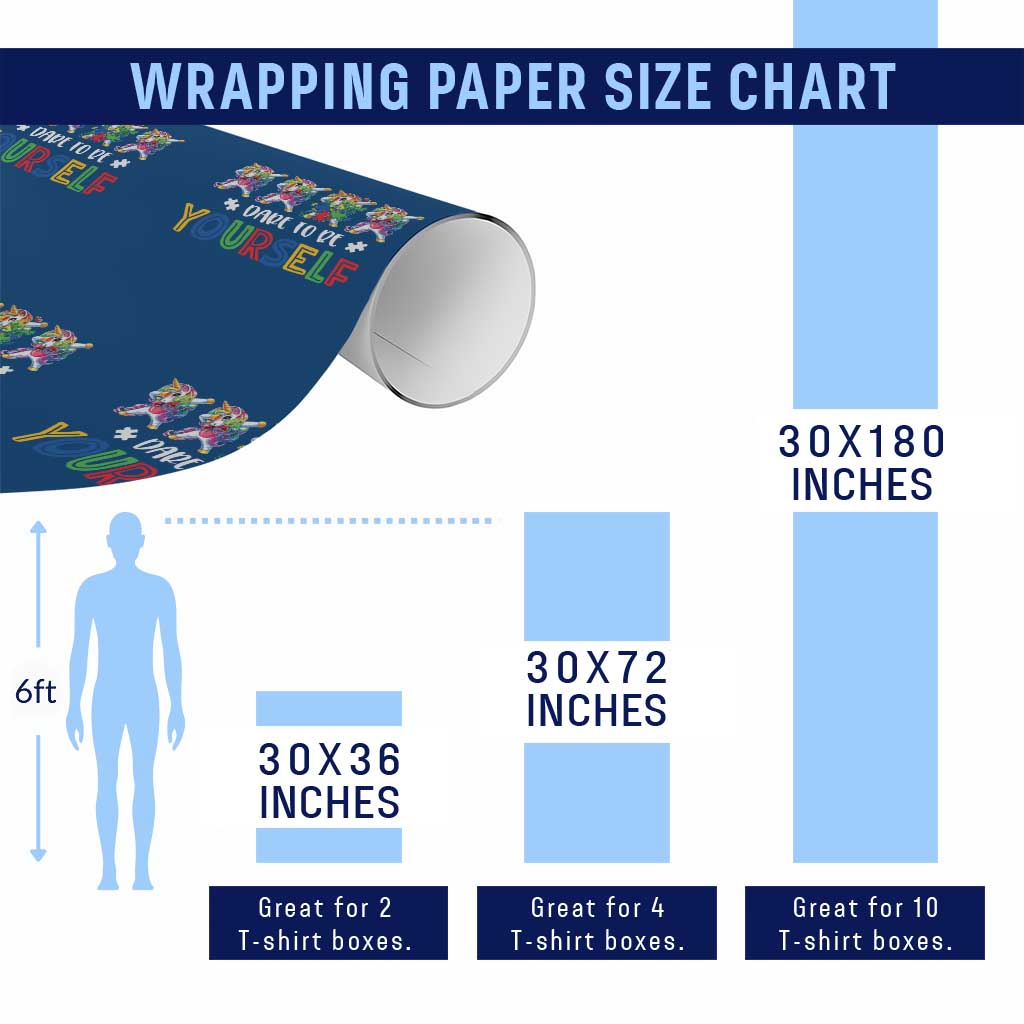 Funny Autism Awareness Dare To Be Yourself Wrapping Paper Roll Dabbing Unicorn