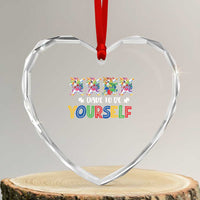 Funny Autism Awareness Dare To Be Yourself Heart Crystal Glass Ornament Dabbing Unicorn