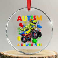Funny Autism Awareness Dinosaur Crystal Glass Ornament Autism Arawrrness Monster Truck Puzzle Pieces